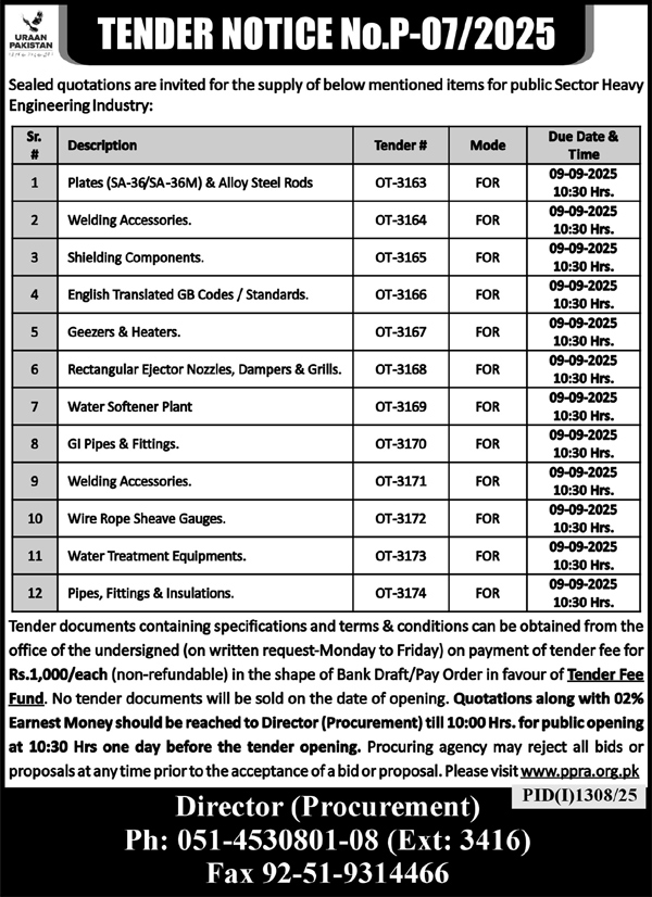 Uraan Pakistan Islamabad Tender Notice